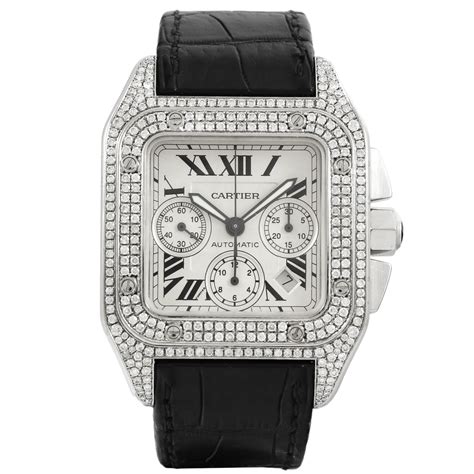 cartier santos 100 diamonds|cartier santos 100 chronograph.